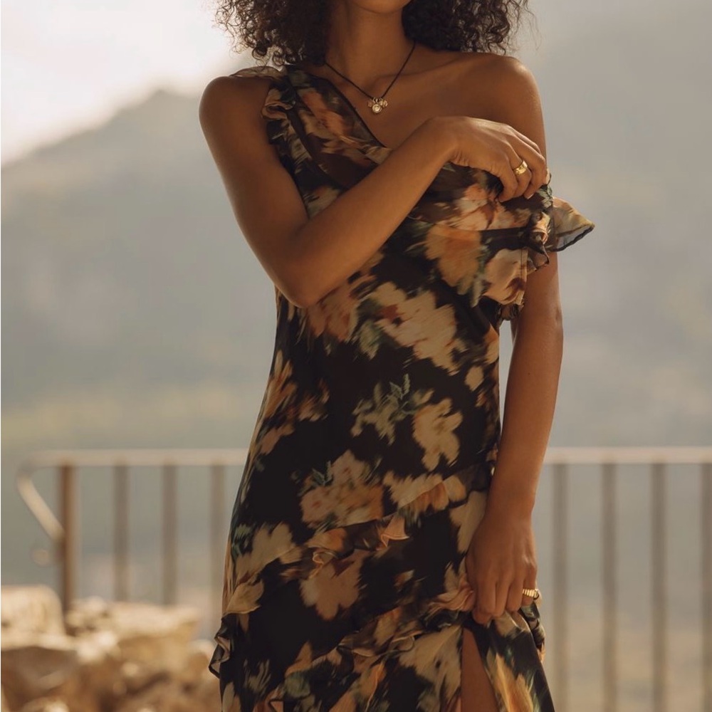 Floral Off-Shoulder Dress NWT ASTR The Label Alinta Sleeveless Ruffle Maxi Dress
